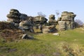 Collection of weathered gritstone outcrops in North Yorkshire Royalty Free Stock Photo