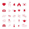 Collection of the wedding red line icons Royalty Free Stock Photo