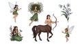 Fantasy forest creatures and flora illustration Royalty Free Stock Photo