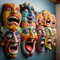 In the heart of a vibrant carnival, a delightful array of funny faces comes to life