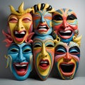 In the heart of a vibrant carnival, a delightful array of funny faces comes to life