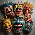 In the heart of a vibrant carnival, a delightful array of funny faces comes to life