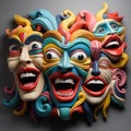 In the heart of a vibrant carnival, a delightful array of funny faces comes to life
