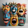 In the heart of a vibrant carnival, a delightful array of funny faces comes to life