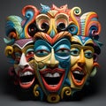 In the heart of a vibrant carnival, a delightful array of funny faces comes to life.