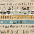 A collection of whimsical, satirical illustrations resembling an anthropological chart. It features Royalty Free Stock Photo