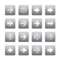 Set of white arrows in grey buttons. Vector Illustration and Icons. Royalty Free Stock Photo