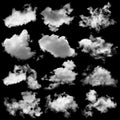 Collection of white and black cloud isolated on background for Design element,Textured Smoke,brush effect Royalty Free Stock Photo