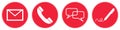 Collection of 4 white contact icons on red buttons Royalty Free Stock Photo