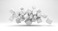 Abstract Cluster of White 3D Cubes Floating Against a White Background geometric shapes Royalty Free Stock Photo
