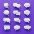 Collection of White 3D Speech Bubbles and Chat Icons on a Vibrant Purple Background Royalty Free Stock Photo