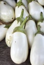 A collection of white eggplant at a farm stand in New Jersey.