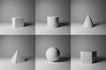 Collection of White Geometry 3D Graphic Shapes Cube Pyramid Cone Cylinder Sphere