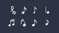 Collection of White Music Notes on Dark Blue Background Royalty Free Stock Photo