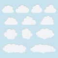 Collection of white paper cut out cloud icons, signs,weather symbols Royalty Free Stock Photo