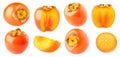 Collection of whole and cut persimmon fruits isolated on white background Royalty Free Stock Photo