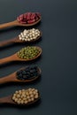 Collection of whole grains seeds isolated on black background. Royalty Free Stock Photo