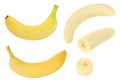 Collection of whole and sliced yellow banana fruits isolated on white with clipping path Royalty Free Stock Photo
