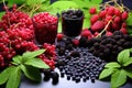 collection of wild berries on leafy backdrop Royalty Free Stock Photo