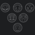 Collection of wild and domestic animals in linear design Royalty Free Stock Photo
