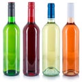 Collection of wine bottle white red rose green alcohol drink isolated Royalty Free Stock Photo