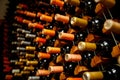 Collection of wine bottles - bottle necks with corks close-up Royalty Free Stock Photo