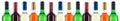 Collection of wine bottles bottleneck in a row red banner isolated on white Royalty Free Stock Photo