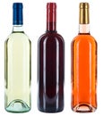 Collection of wine bottles wines red white rose alcohol isolated Royalty Free Stock Photo