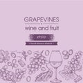 Collection of wine glass and bunches of grapes