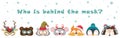 Collection of winter animal masks and Christmas photo booth props for kids. Cute cartoon masks and elements for a party Royalty Free Stock Photo