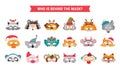 Collection of winter animal masks and Christmas photo booth props for kids. Cute cartoon masks and elements for a party Royalty Free Stock Photo