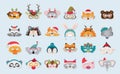 Collection of winter animal masks and Christmas photo booth props for kids. Cute cartoon masks and elements for a party Royalty Free Stock Photo