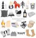 Collection of winter home cozy elements in scandinavian hygge style