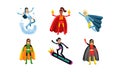 Collection Of Women In Superheroe Costumes Vector Illustrations