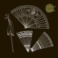 Collection womens old fans. Vector illustration