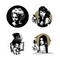 Collection of womens portraits. Woman in different forms. Vector illustration.