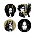 Collection of womens portraits. Woman in different forms. Vector illustration.