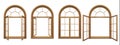 Collection of isolated wooden arched windows