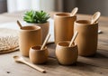 A collection of wooden kitchen containers with smooth, natural Royalty Free Stock Photo
