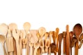 Collection of wooden kitchen utensils over white background Royalty Free Stock Photo