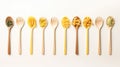 Collection of wooden spoons filled with various types of pasta. Perfect for food-related projects