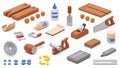 Woodworking tools and materials on white background Royalty Free Stock Photo
