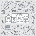 Collection of working tools icons items design. Construction instruments with any elements set. Diy, building, work