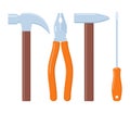 Collection of working tools. Repair and construction tools icon set. Hammer, pliers, file, screwdriver, wrench. Vector flat Royalty Free Stock Photo