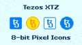 Tezos cryptocurrency 8-bit icon set.