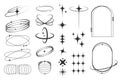 Y2K inspired abstract geometric elements, including sparkles, orbits, and futuristic frames