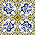 Collection of 4 yellow and blue patterns tiles