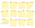 Collection of yellow colored sheets of note papers with curled corner and shadow, ready for your message. Realistic. Isolated on Royalty Free Stock Photo