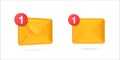Collection of yellow 3d envelope. New notice Read the online message. Realistic character communication.