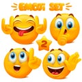 Collection of yellow emoji icons Emoticon cartoon character with different facial expressions in 3d style isolated in white Royalty Free Stock Photo